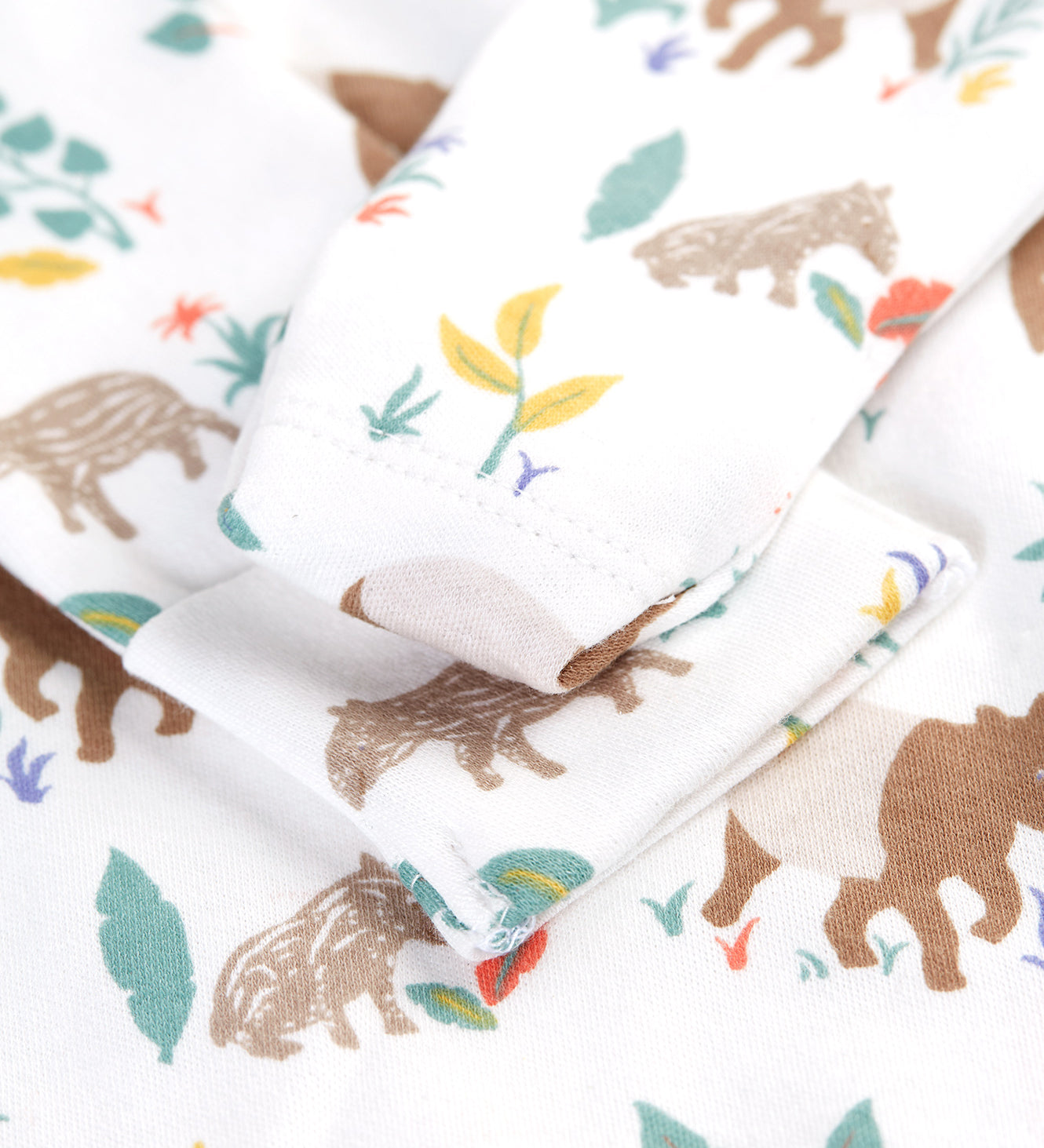 A closer look at the mitten cuffs on the Frugi Kimono Zip Babygrow - Tapir Time