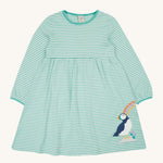 Frugi Dolcie Dress - Moss Stripe/Puffin Rainbow