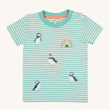 T-shirt brodé Frugi Little - Rayures mousse/Macareux