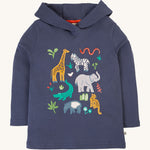 Frugi Campfire Hooded Top - Navy Blue/Go Wild Animals