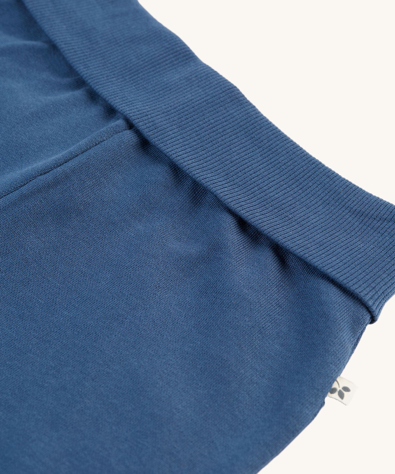 A look at the waistband on the Frugi Perrin Parsnip Jogger - Navy Blue/Stripe