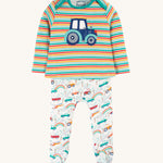 Frugi Brooke Easy Dressing Babygrow - Let's Go!/Iguana Stripe