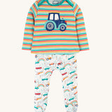 Grenouillère Frugi Brooke Easy Dressing pour bébé - Let's Go!/Iguana Stripe