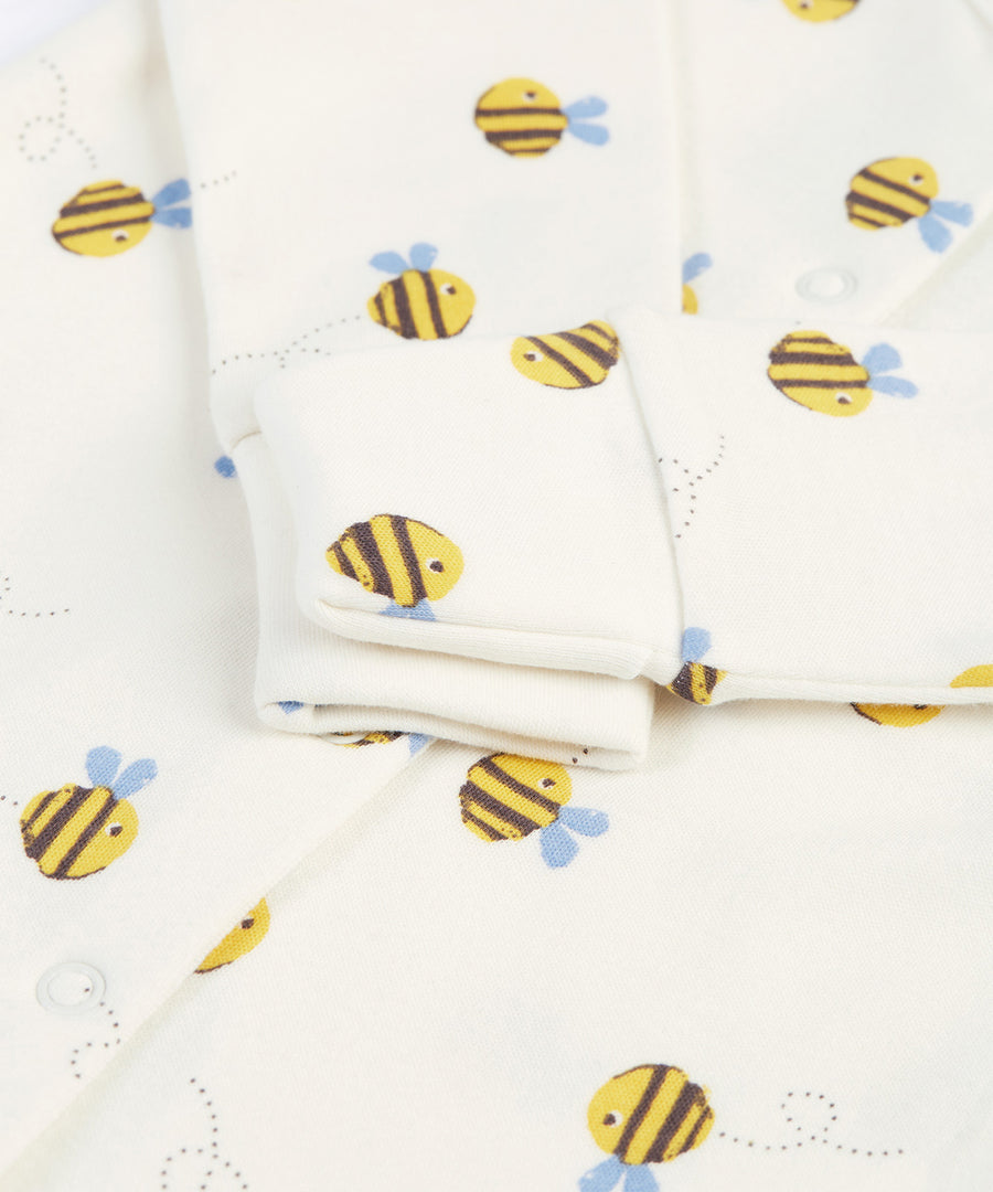 A closer look at the sleeves and cuffs on the Frugi Baby Gift Set - Buzzy Bee