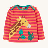 Frugi Bobby Applique Top - Cantaloupe Stripe/Giraffe