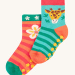 Frugi Grippy Socks 2 Pack - Giraffe. With super cute giraffe and nature themed designs