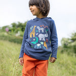 Frugi Campfire Hooded Top - Navy Blue/Go Wild Animals