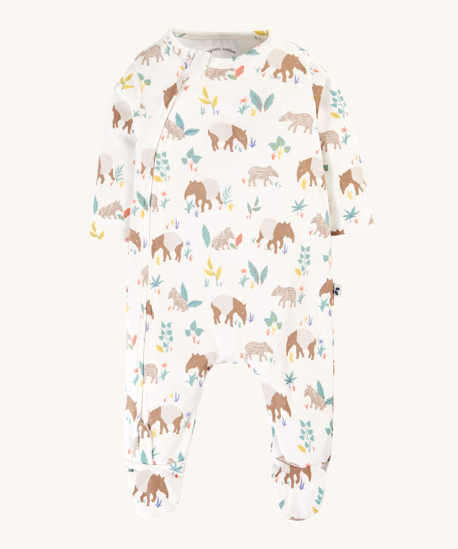 Frugi Kimono Zip Babygrow - Tapir Time, with an adorable Tapir and nature print