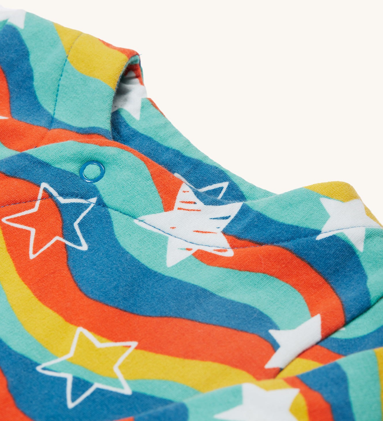 A closer look at the collar section of the wrap around Frugi Kiki Kimono Dress - Wavy Stars