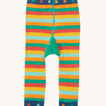 The back of the Frugi Little Knitted Leggings - Rainbow Stripe/Tractor