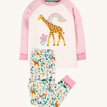 Frugi Jamie Jim Jams - White Giraffes/Cosmos Stripe