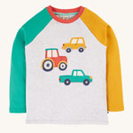 Frugi Alfie Raglan Top - Grey Marl/Vehicles