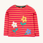 Frugi Tori Applique Top - Cantaloupe Stripe/Flowers