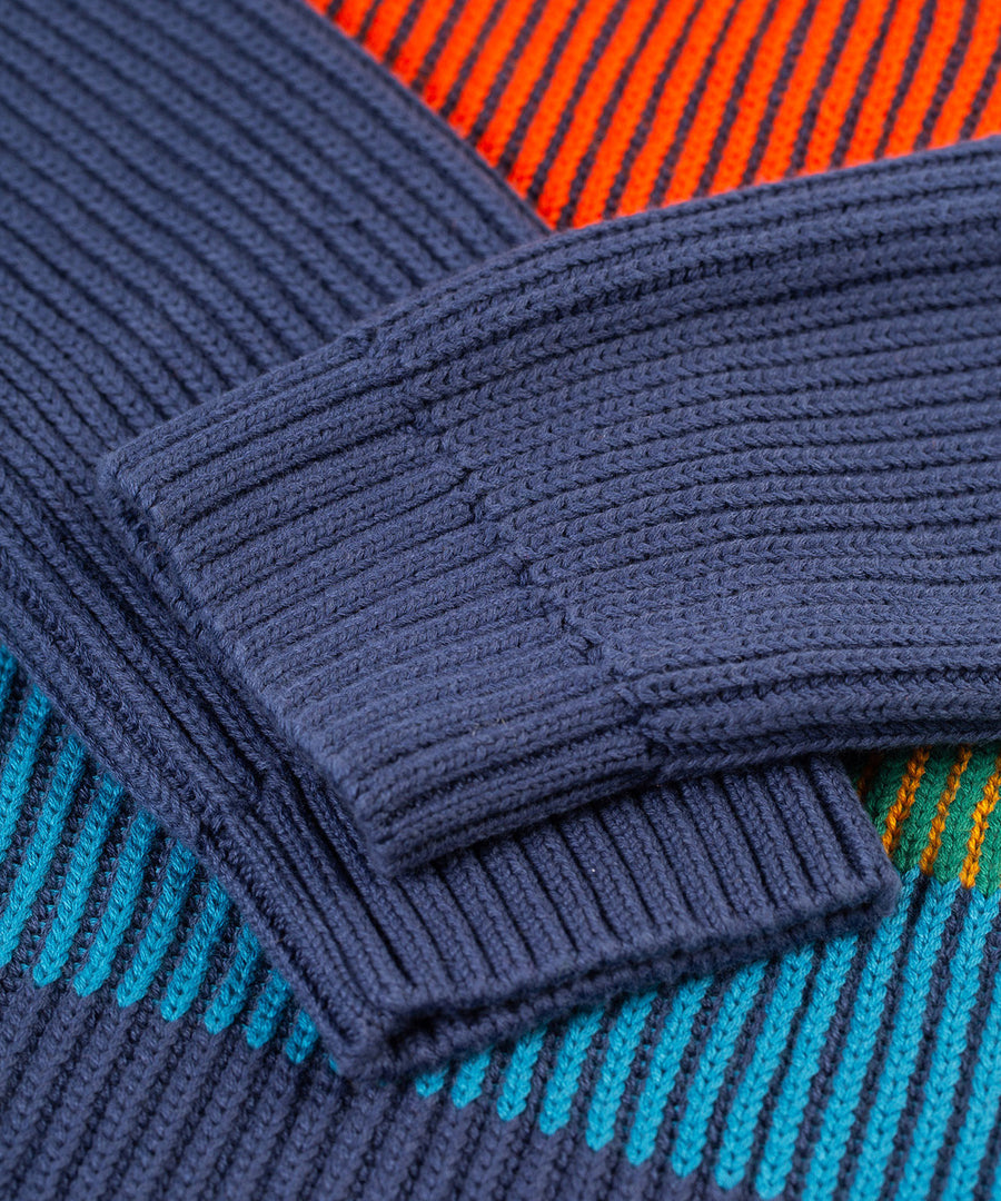 A closer look at the cuffs on the Frugi Top Notch Jumper - Navy Blue