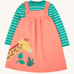 Frugi Paige Pinafore Outfit - Cantaloupe/Iguana Breton