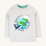 Frugi Adventure Applique Top - Grey Marl/Protect Your Planet