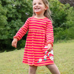 Frugi Dolcie Dress - Cantaloupe Stripe/Horse