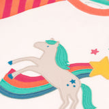 A closer look at the horse applique on the Frugi Jamie Jim Jams - Cantaloupe Stripe/Horse