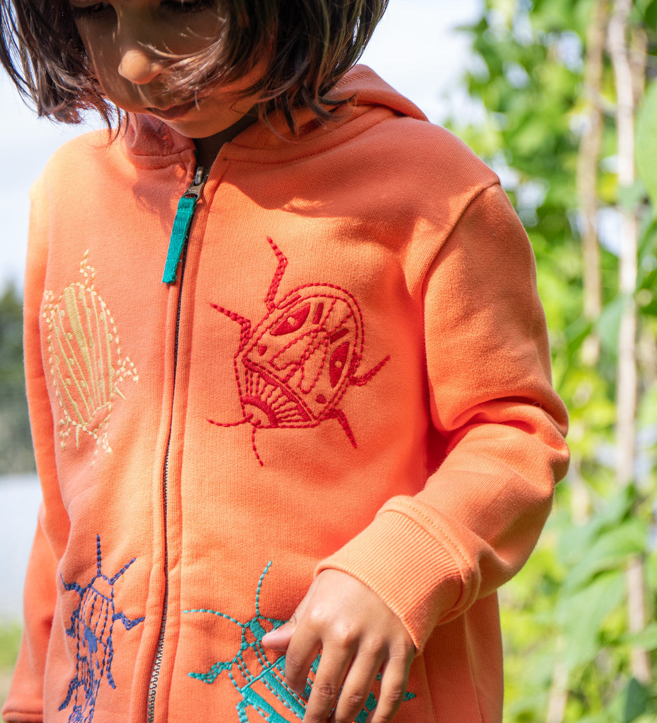 Frugi orange zip hoodie beetles design 