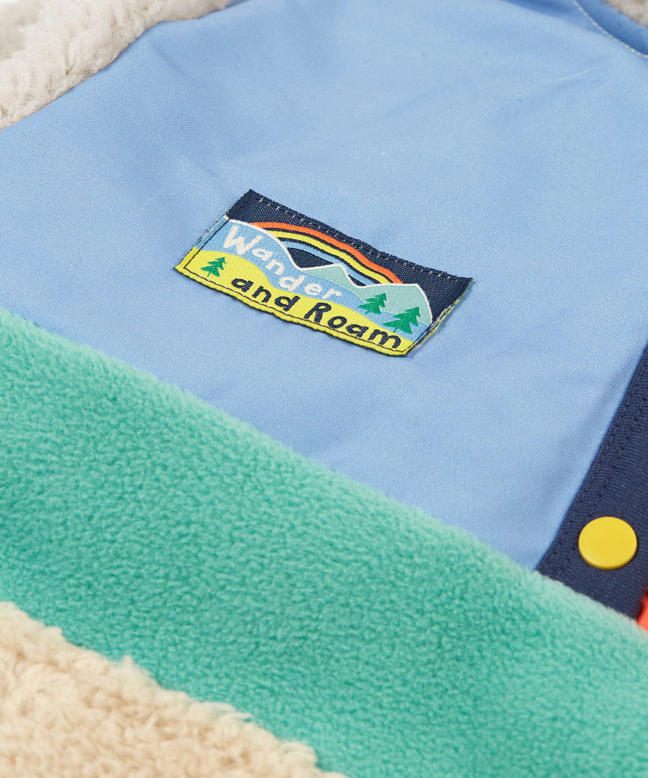 Frugi hooded fleece multicoloured block design print detail