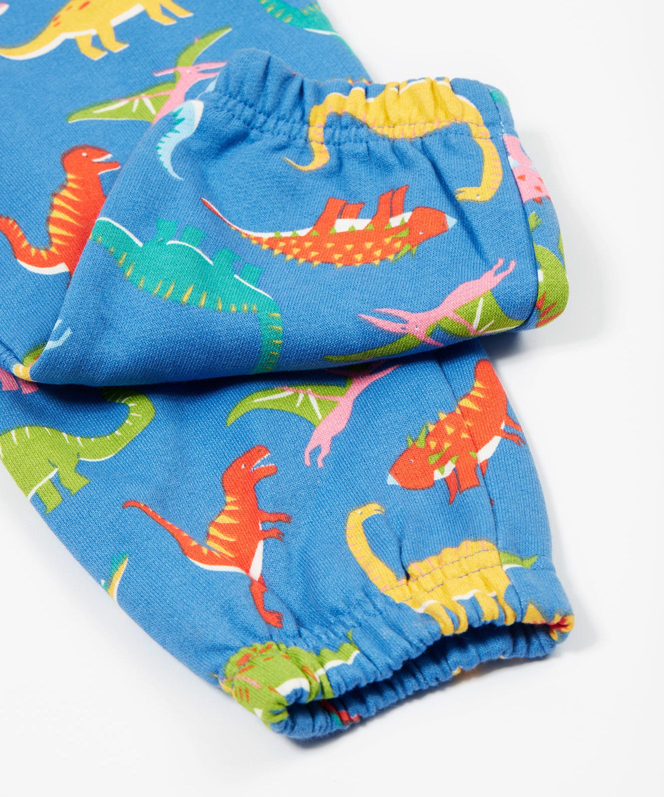 Frugi blue joggers dino roar cuff detail