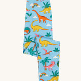 Frugi blue leggings dinoland design folded on a cream background