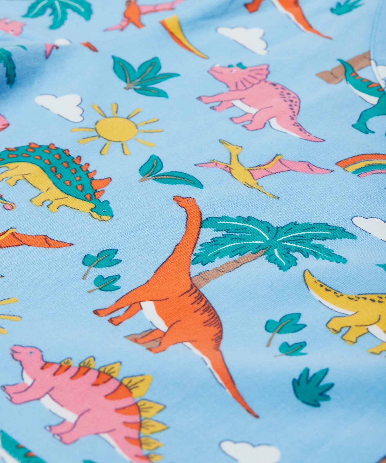 Frugi blue skater dress dinoland print detail