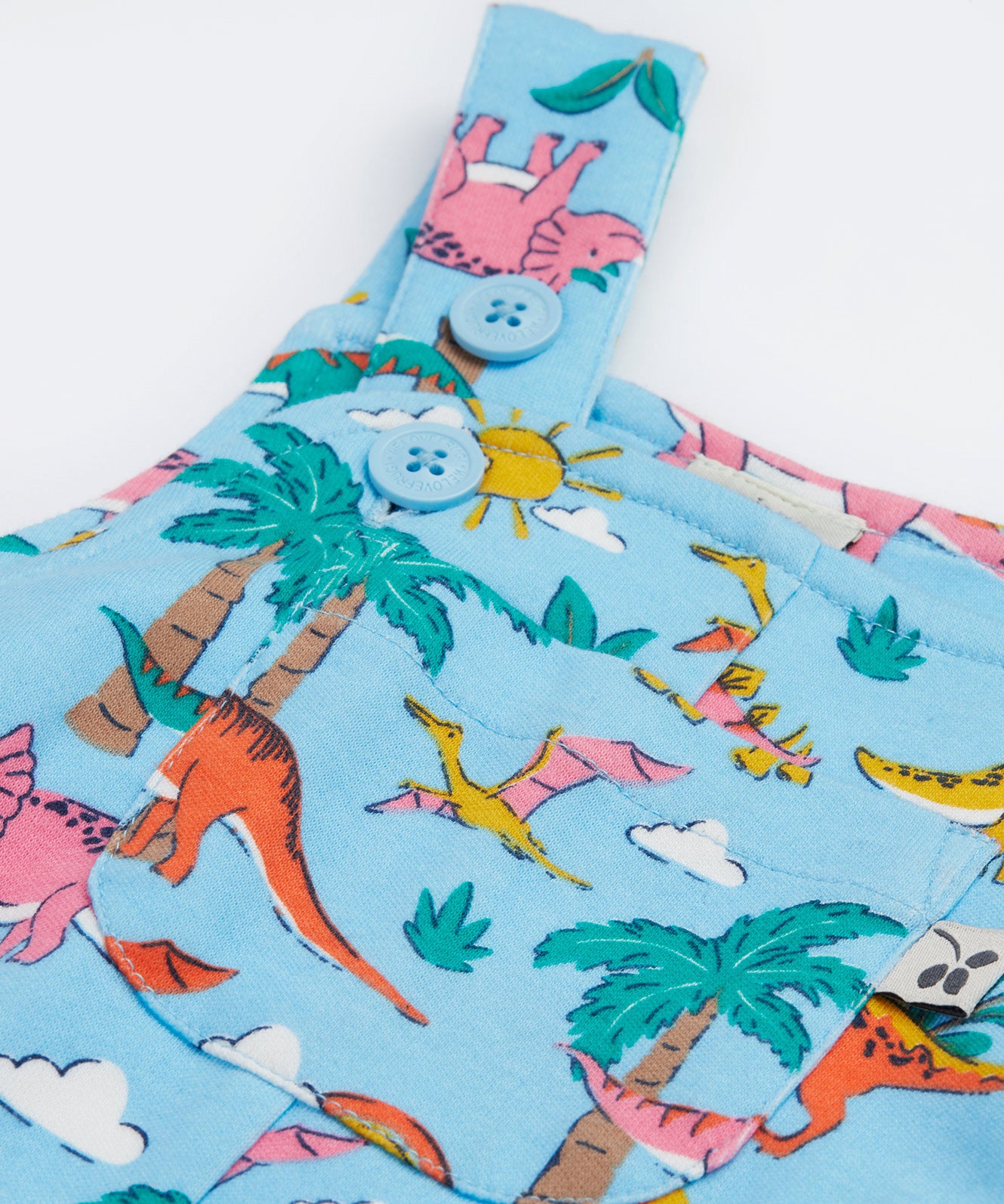 Frugi blue parsnip dungarees dinoland shoulder strap detail