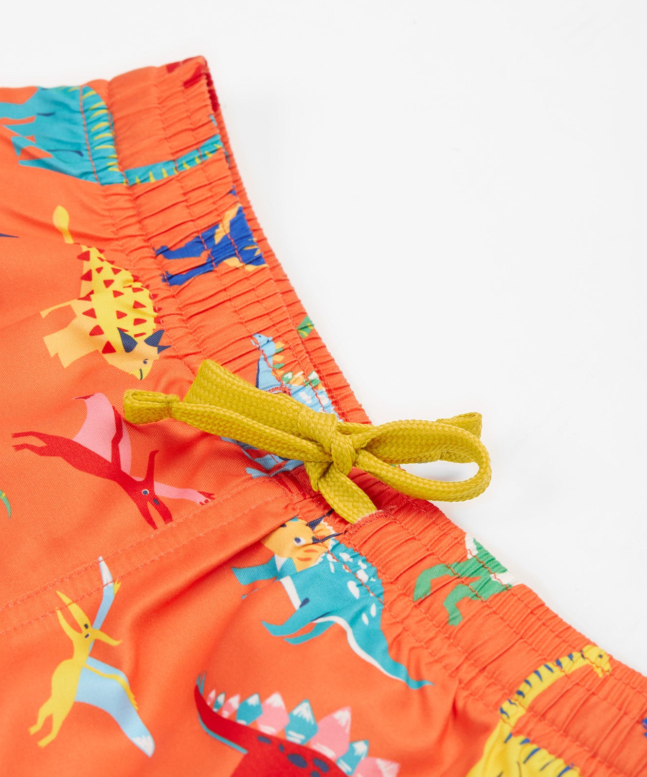 Frugi orange board shorts dino design  waist detail