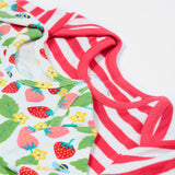 Frugi pink stripe body 2 pack strawberry field design neck detail