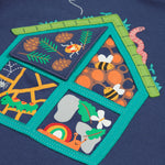 Frugi kids navy interactive short sleeve t-shirt bug hotel design front detail