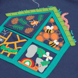 Frugi kids navy interactive short sleeve t-shirt bug hotel design front detail