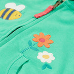 Frugi green hoodie bumblebee zip detail