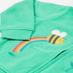 Frugi green hoodie bumblebee print detail