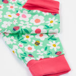 Frugi green pyjamas set busy bugs leg cuff detail