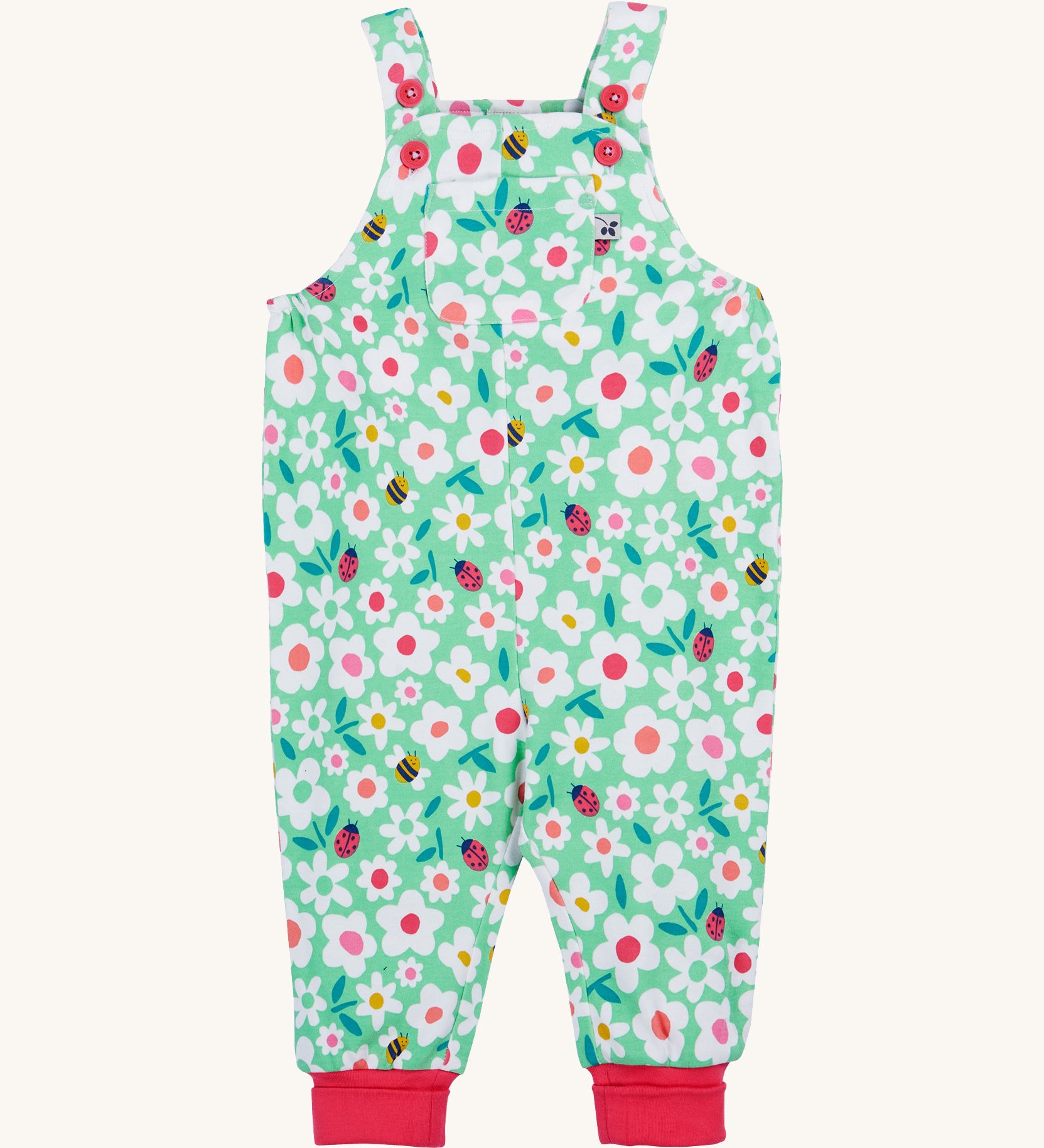 Frugi green parsnip dungarees busy bugs design