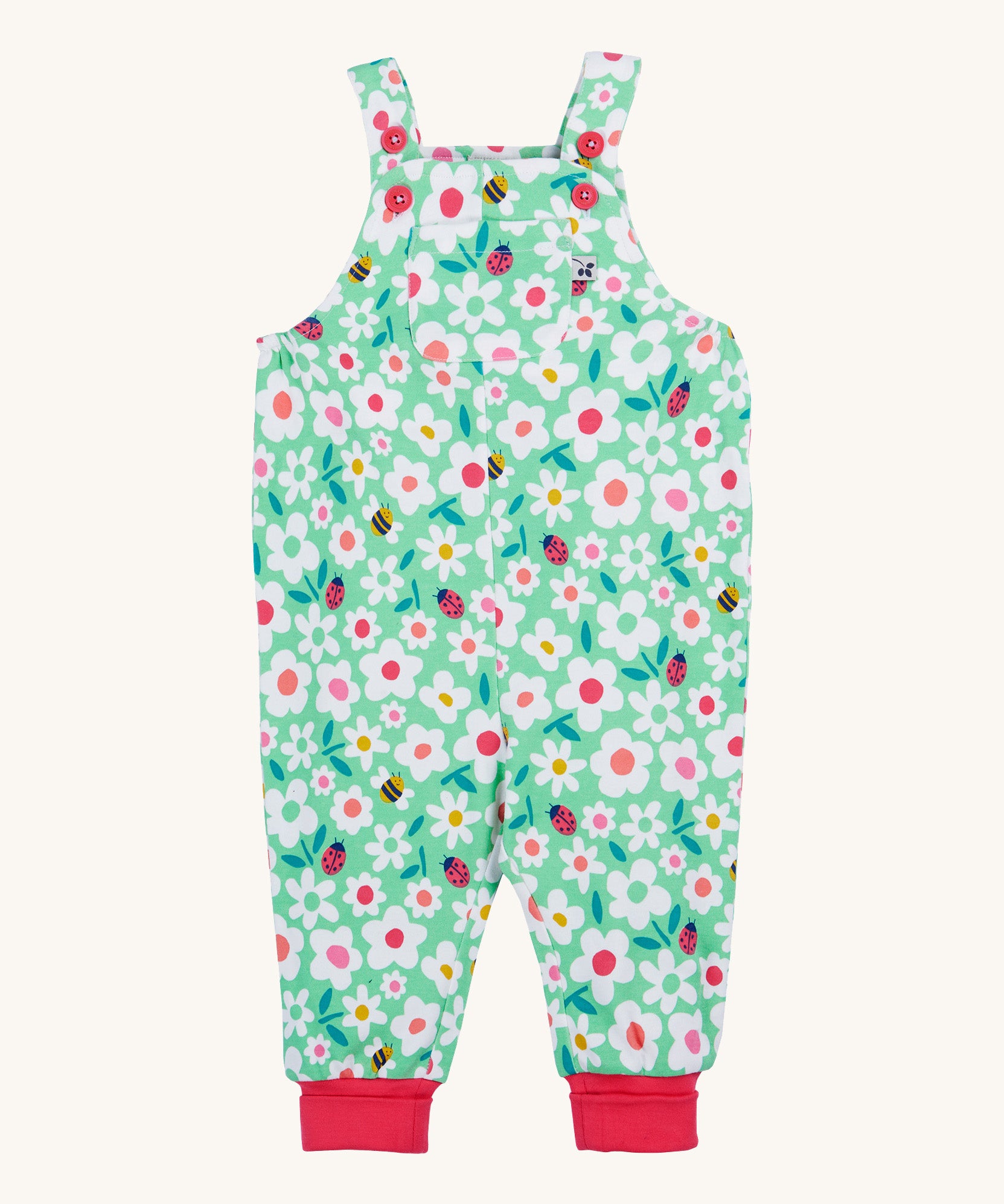 Frugi green parsnip dungarees busy bugs design