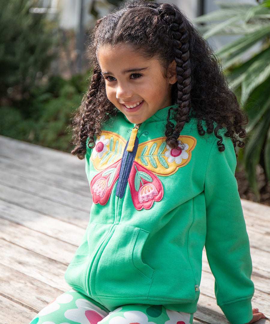 Frugi green hoodie butterfly design 