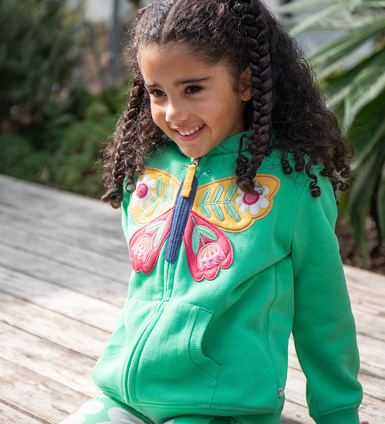 Frugi green hoodie butterfly design 