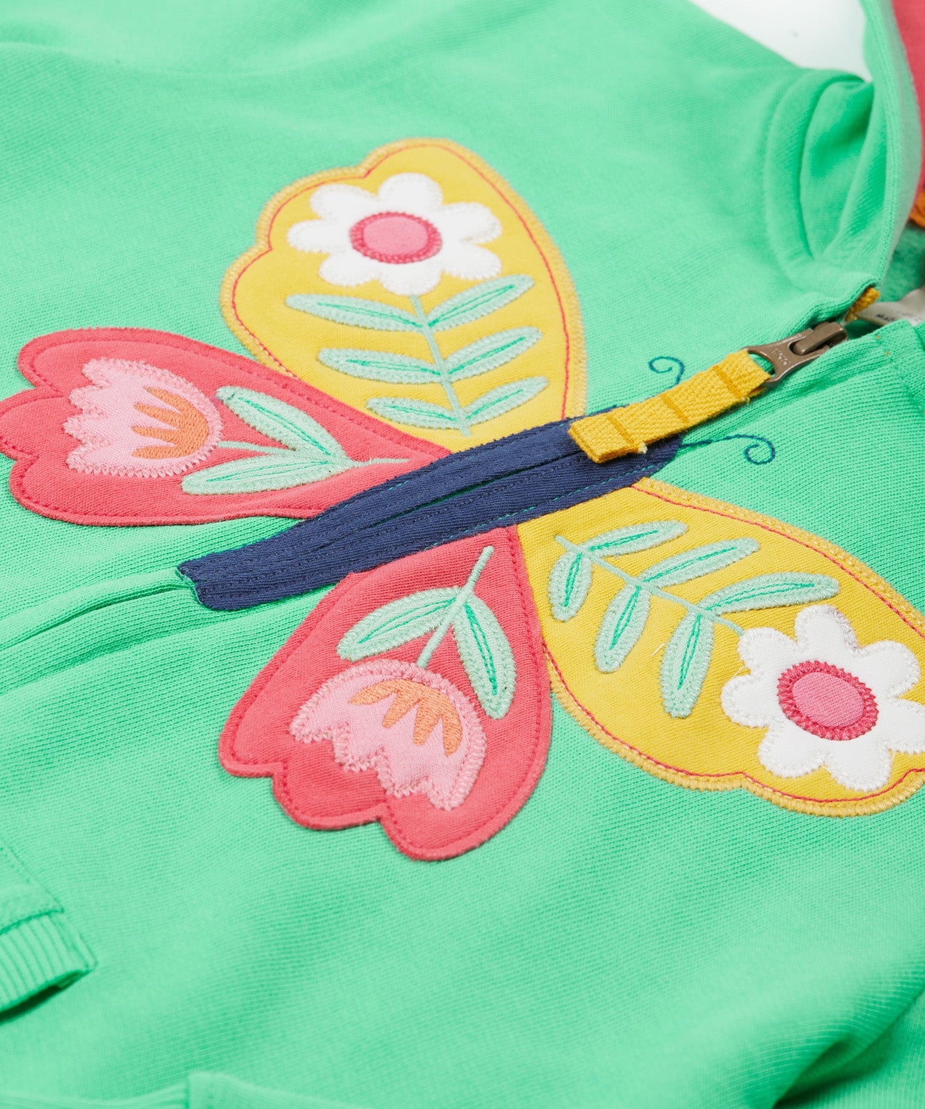 Frugi green hoodie butterfly print detail