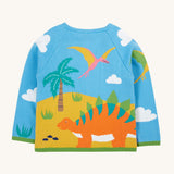 Frugi blue knitted cardigan dino back detail