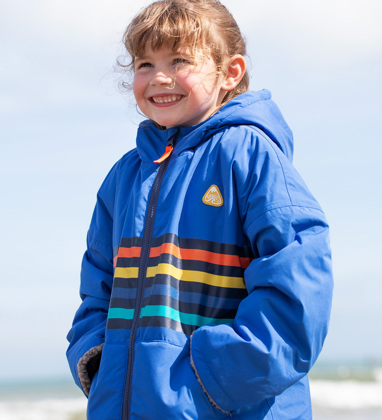 Frugi blue rainbow stripe changing robe 