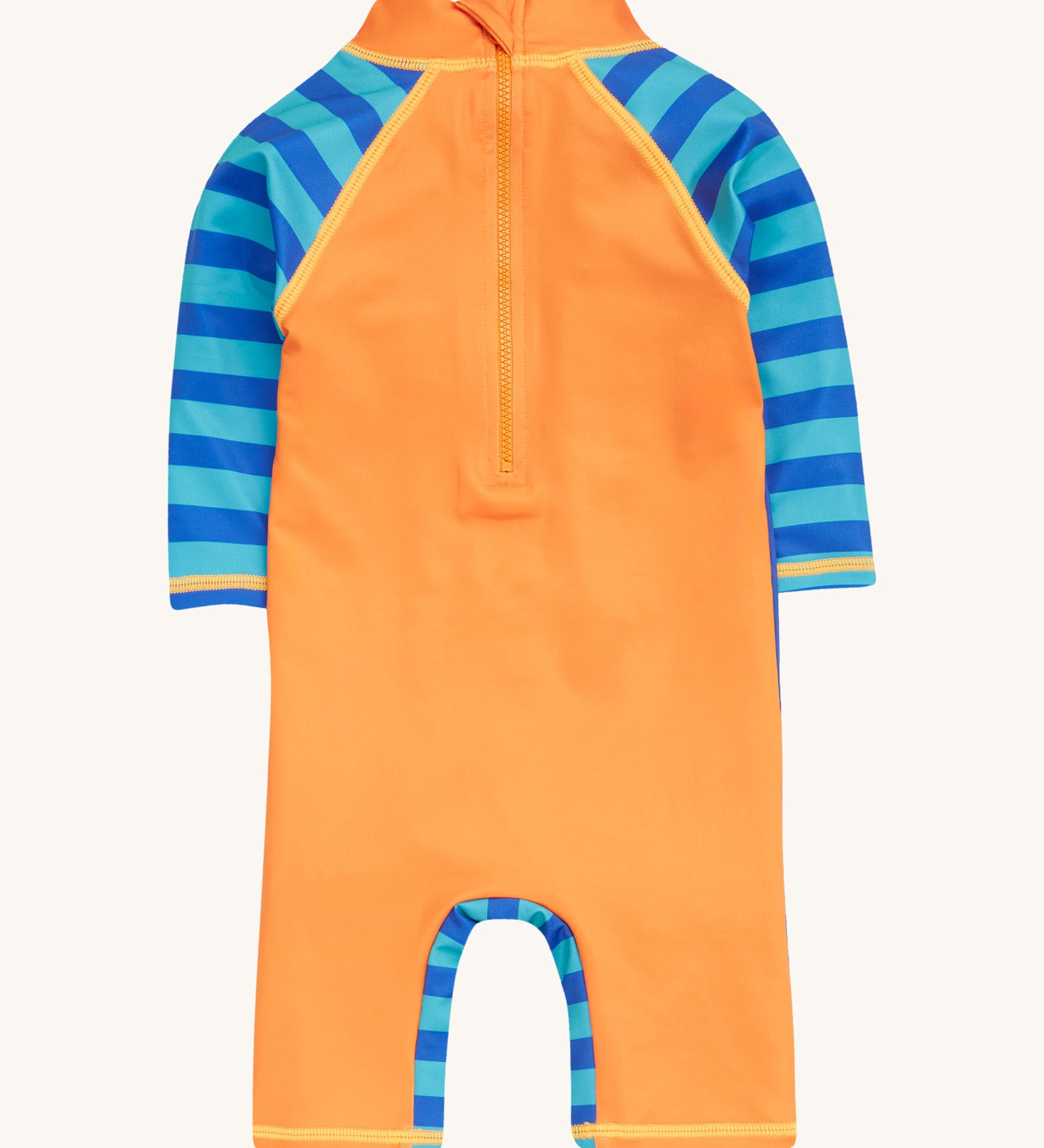 Frugi blue and orange little sun safe suit  crab back detail