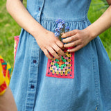 Frugi blue denim dress crochet pocket design 