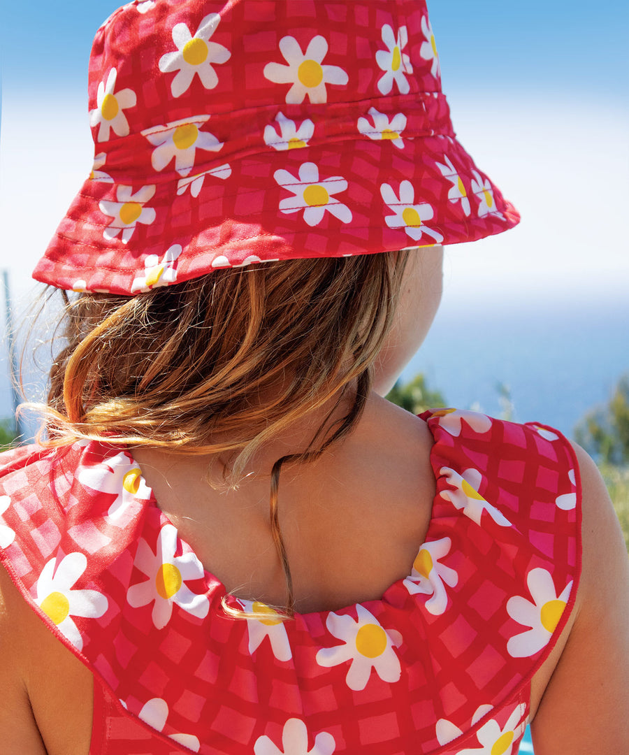 Frugi pink swim hat daisy chain design 