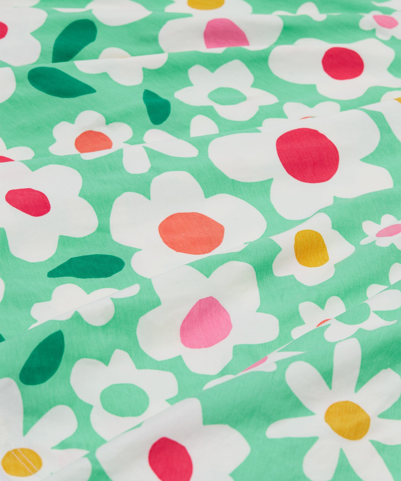 Frugi green spring skater dress daisy field print detail