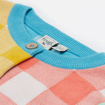 Frugi multicoloured check cardigan daisy design neck detail