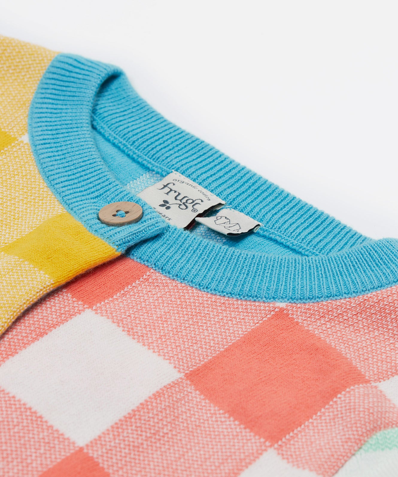 Frugi multicoloured check cardigan daisy design neck detail