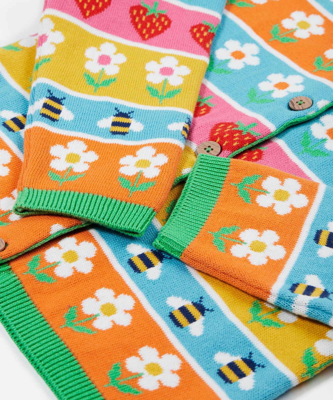 Frugi multicoloured cardigan daisy design cuff detail