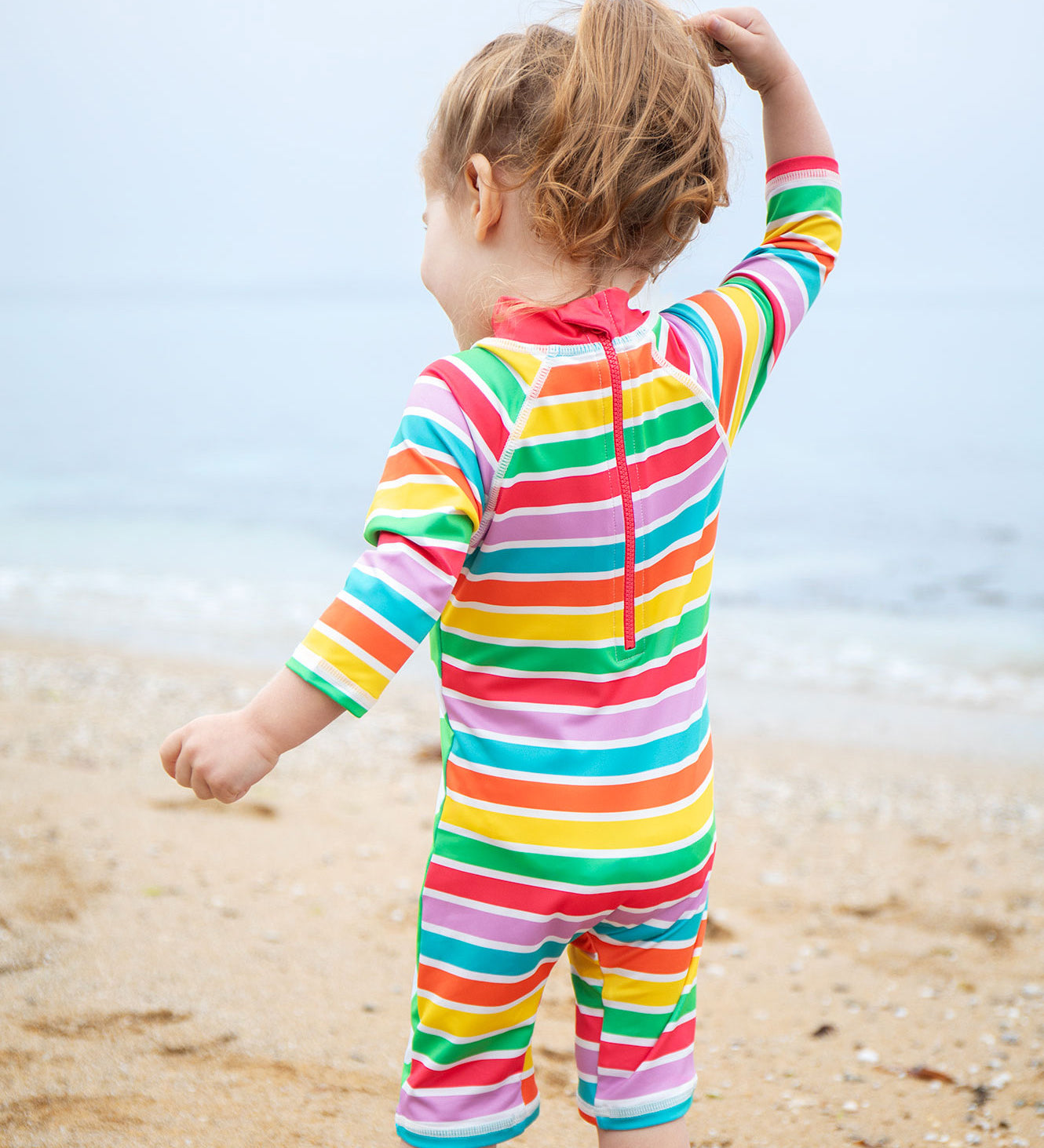 Frugi green and stripe sun safe suit daisy design 